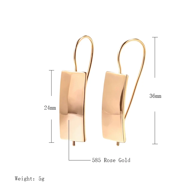 Wbmqda Glossy Square Long Drop Earrings For Women 585 Rose Gold Color Simple Fashion Daily Party Fine Jewelry