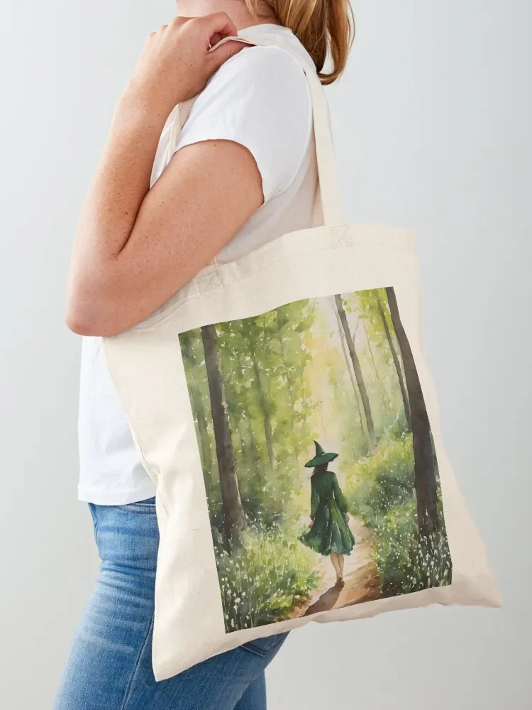 The Green Witch in Spring Woods Tote Bag shopping bag bags cloth bags