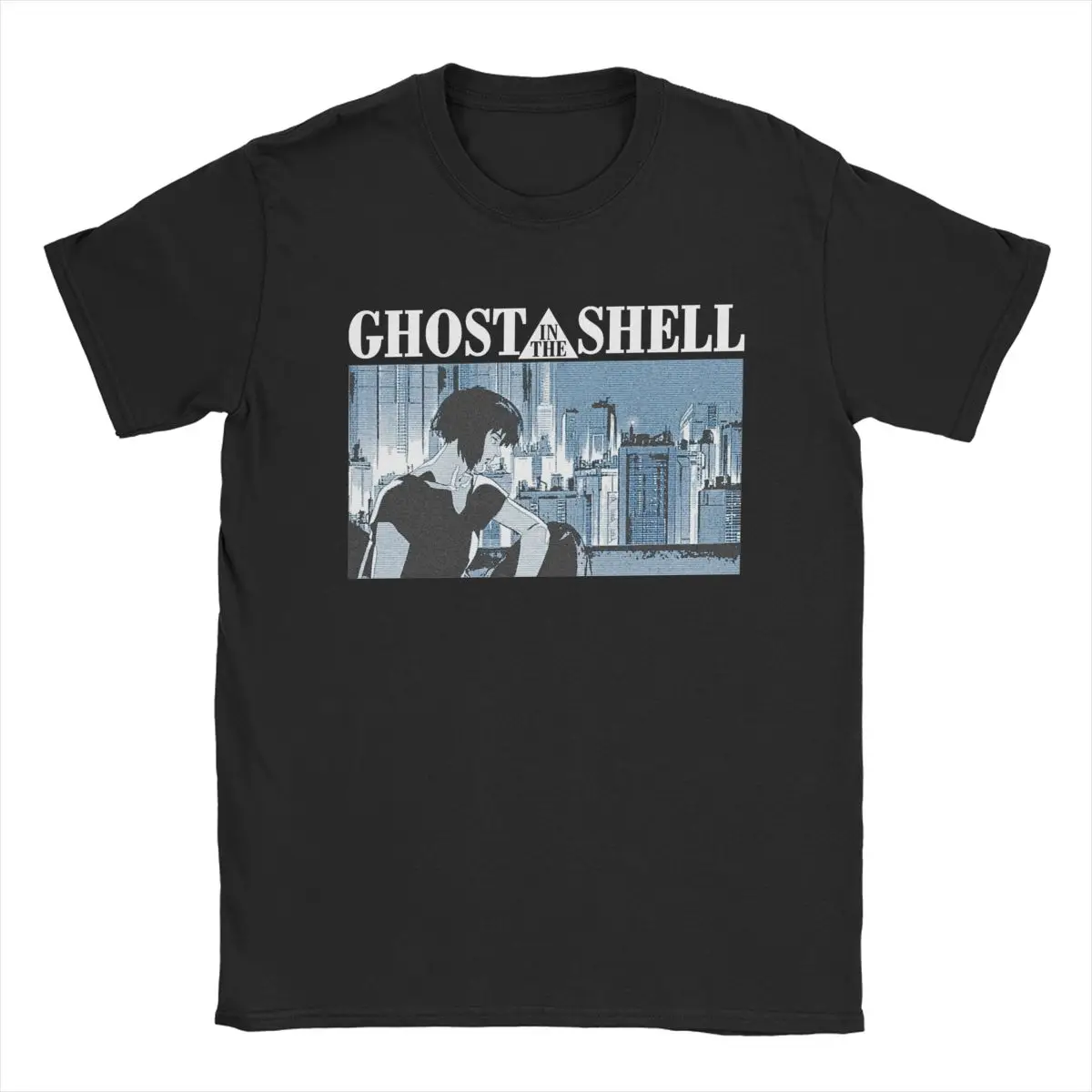 Men Ghost In The Shell T Shirts Anime Pure Cotton Clothes Casual Short Sleeve Round Neck Tee Shirt Plus Size T-Shirt