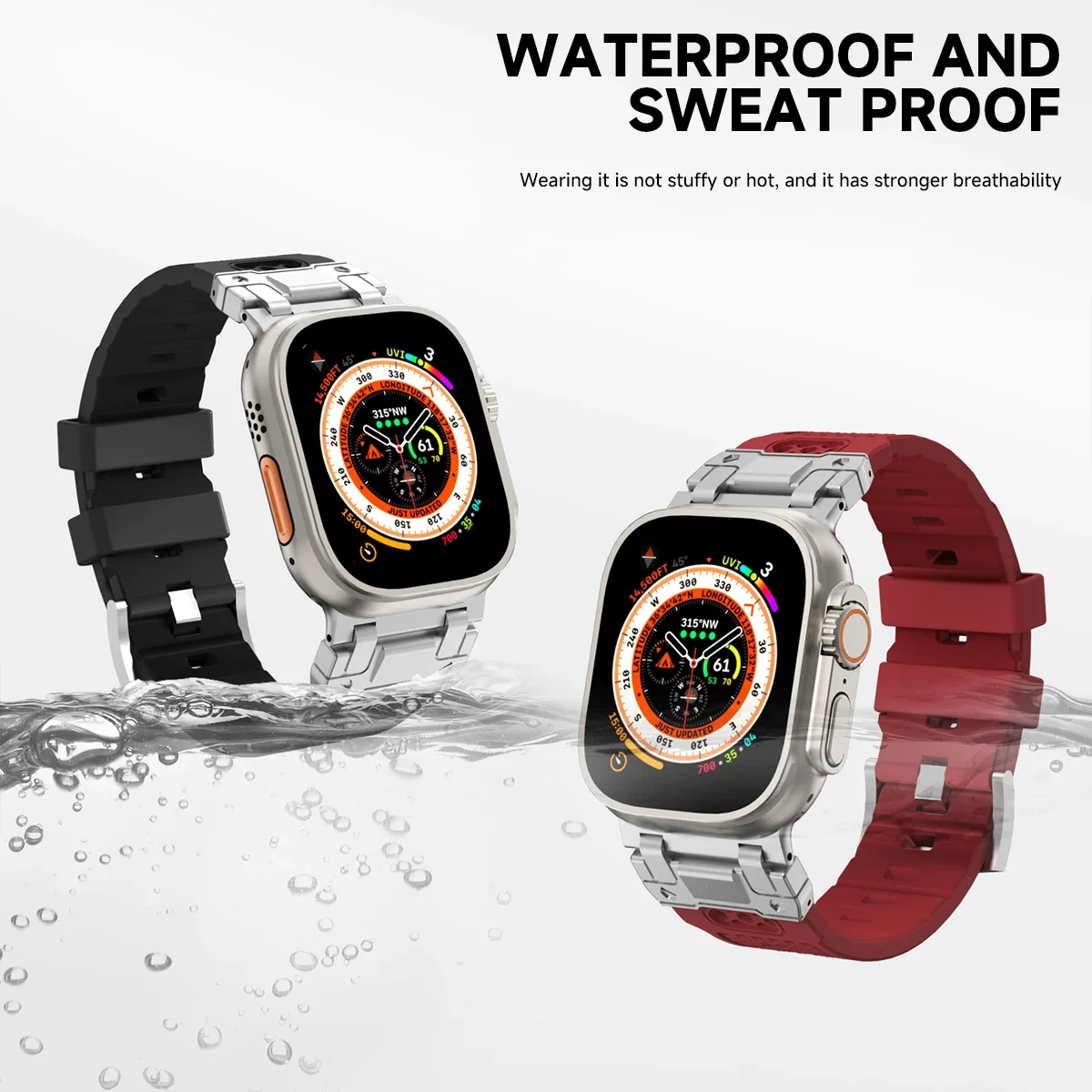 Correa deportiva de goma de lujo para Apple Watch Ultra 2, pulsera de TPU de 49mm, Series 9, 8, 7, se, 6, 5, 4, 45mm, 42mm, 44mm