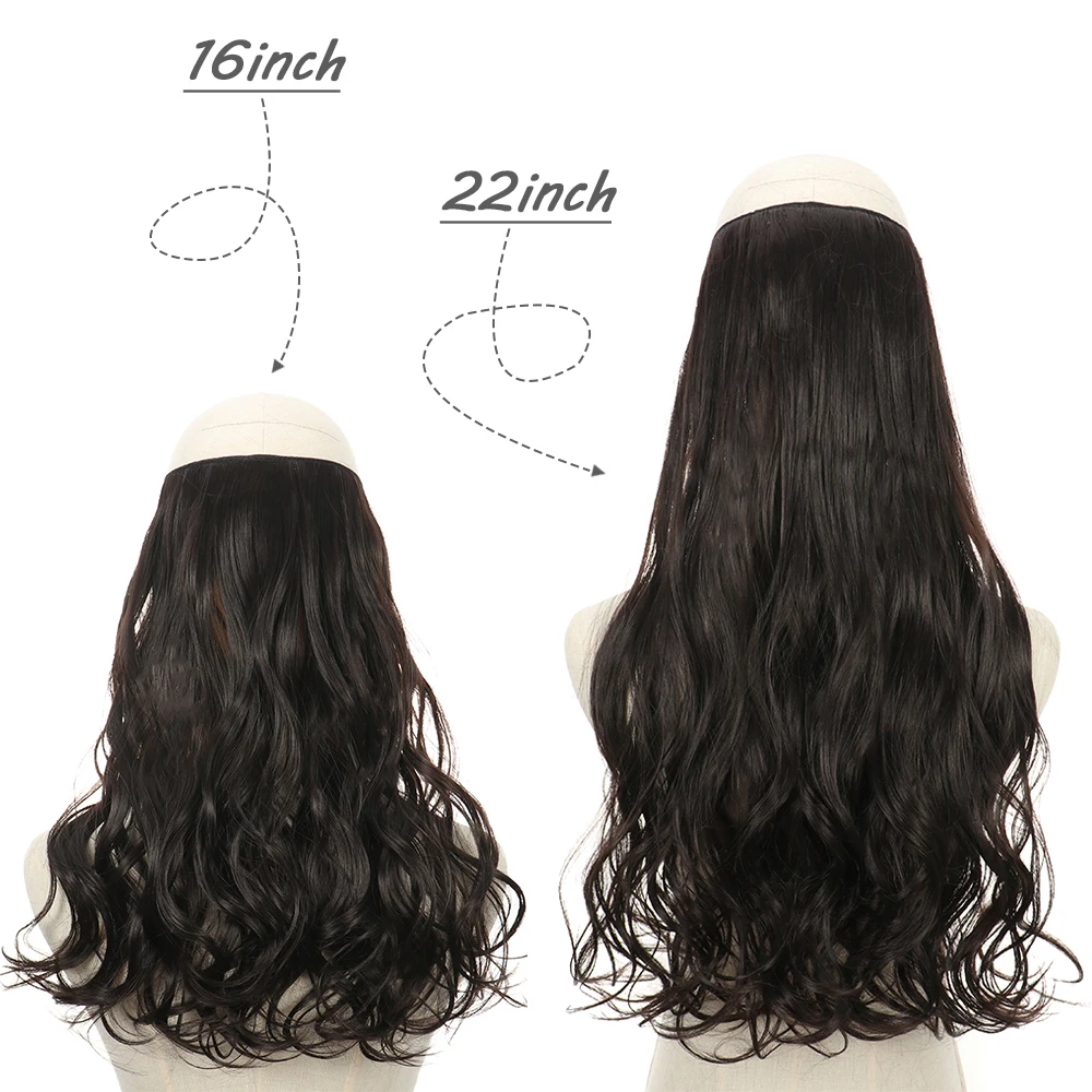 Synthetic Wavy 22 Inches No Clips In Natural Hidden Secret False Hair Piece Hair Extension Long Curly Fish Line Hair Pieces