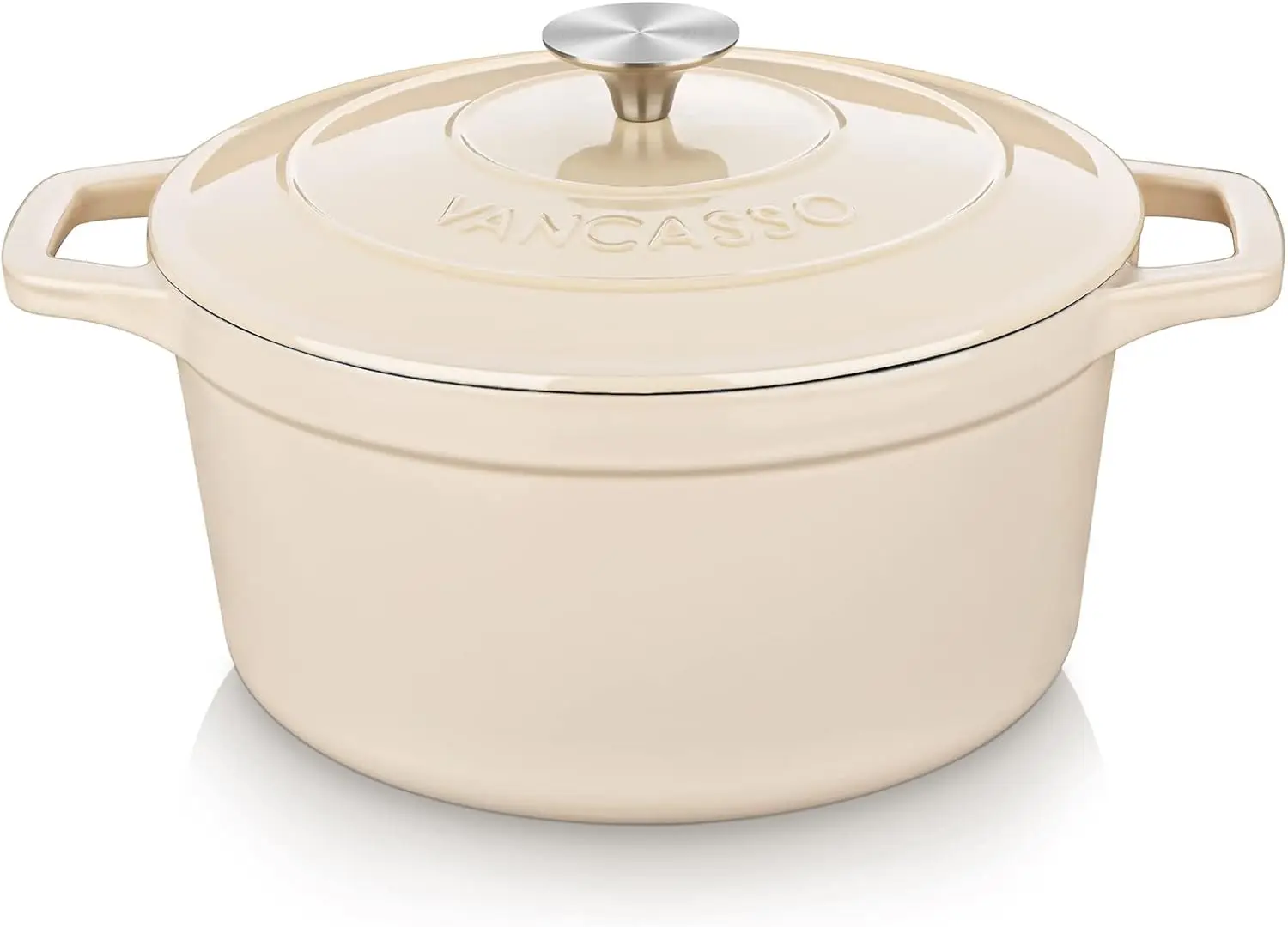 

Cast Iron Dutch Oven, 6 QT Round Pot with Lid and Dual Handles, Non Stick Enamel Coating for Bread Baking, White