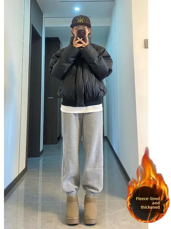 

ey Heavyweight Fce Men's Sweatpants Autumn Winter American High Street Cuffed Straight Leg Spor Trousers Trendy Brand