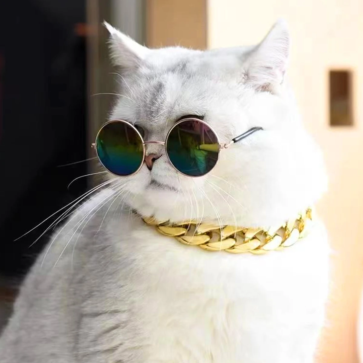 

Pet Big Gold Chain Collar Adjustable Premium Dog Necklace & Cat Collar For High-End Aesthetic Richer Style Decorations Collar