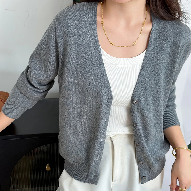 

Spring/autumn 100% pure cotton women's cardigan casual knitted swearcoat long sleeved loose V-neck Tops single breasted Blouse