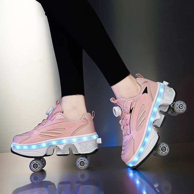 2025 أربع عجلات Led مضيئة زلاجات دوارة أربع عجلات قابل للسحب للأطفال زلاجات دوارة مقاوم للماء أحذية رياضية مضيئة