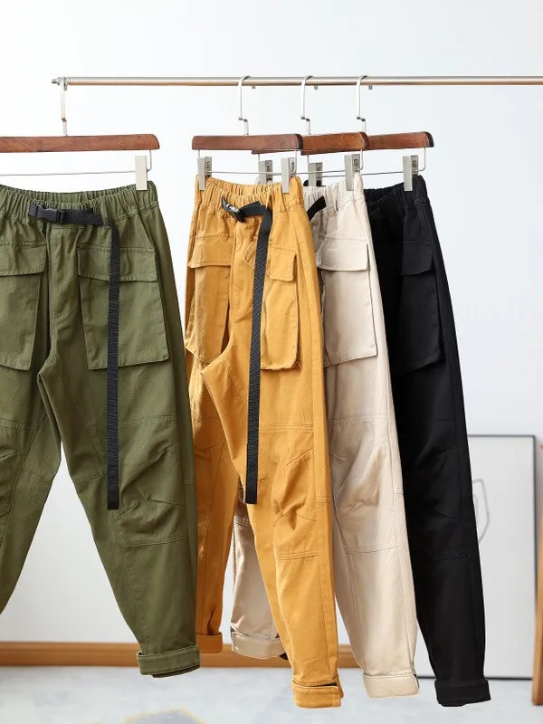

Мужские повседневные хлопковые брюки-чиносы с множеством kets, рабочая одежда, брюки с эластичной резинкой на талии, прямые брюки, летняя мода
