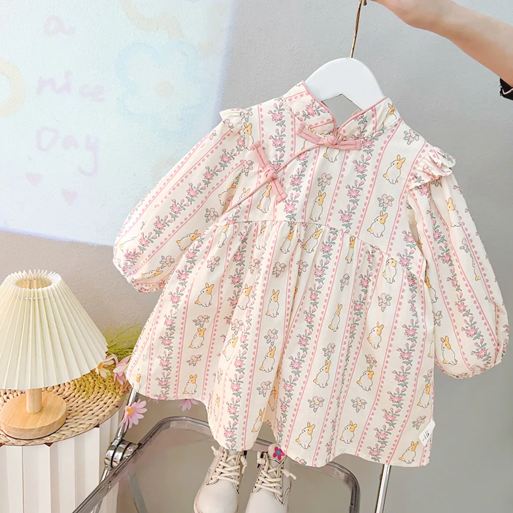 Autumn Kids Baby Girls Dress Long Sleeve Flower Printing Princess Dress New Baby Girls Sweet Dress Children Clothes Dresses