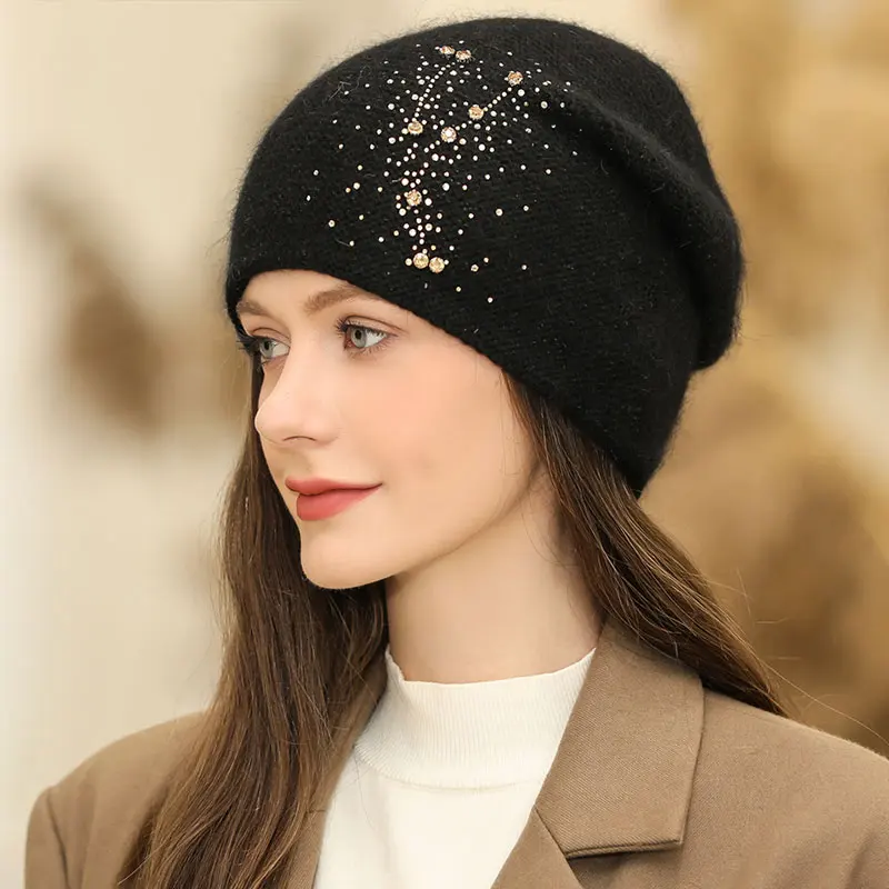 Gran oferta, gorro de invierno para mujer, gorro decorativo, mezcla de piel de conejo, gorro Dandy de invierno, ropa de calle informal para mujer, gorro tejido para Año Nuevo