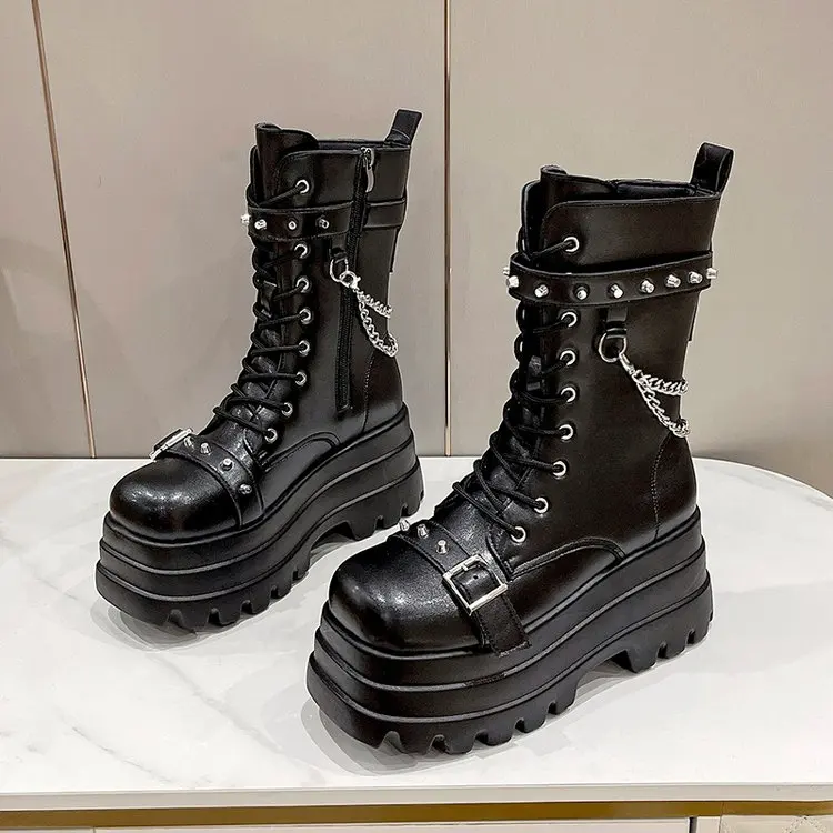 Sli Thi Heel Knight أحذية نسائية منتصف العجل التمهيد فاسق Sle حجم كبير Faionable الخريف الشتاء موسم بولي Material المواد