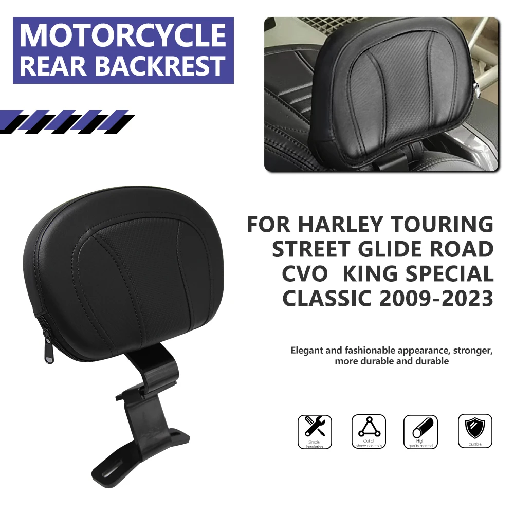 

Motorcycle Black Front Driver Backrest Pad For Harley CVO Touring Road King Electra Street Road Glide Ultra Classic FLHTCU 09-23