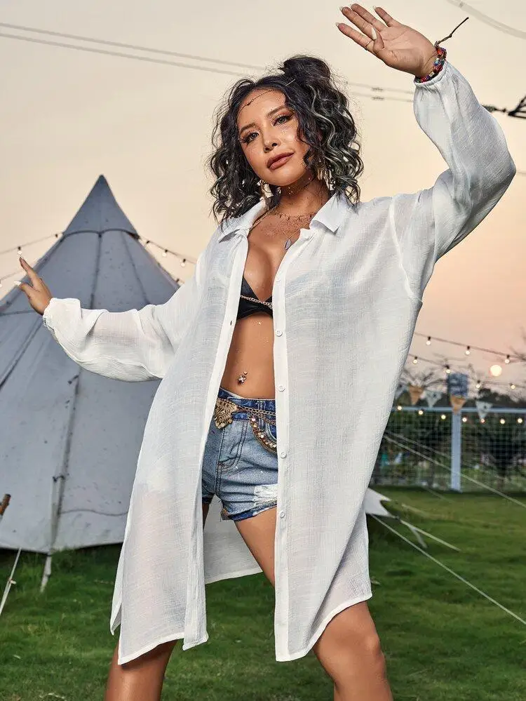 متعدد الألوان كيمونو بيكيني Cover مثير سلوب القطن فستان الشاطئ الصيف قميص المرأة ملابس الشاطئ بدلة السباحة التستر