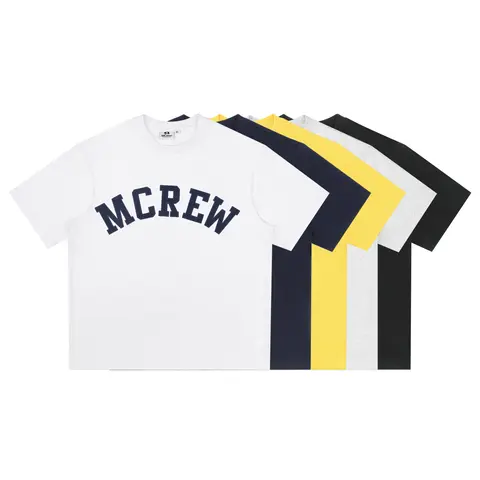Mcrew 로고 문자 자수 두꺼운 루즈핏 타락한 어깨 티셔츠 화이트 네이비 블루 블랙 300g 듀티 자수 티셔츠