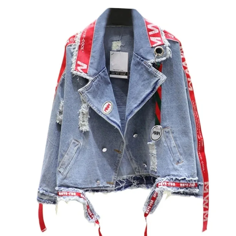 Strap Irregular Embroidery Denim Coat Spring And Autumn Couple Jacket Top Jeans Jacket Women's Denim Jacket Men's Denim Jacket