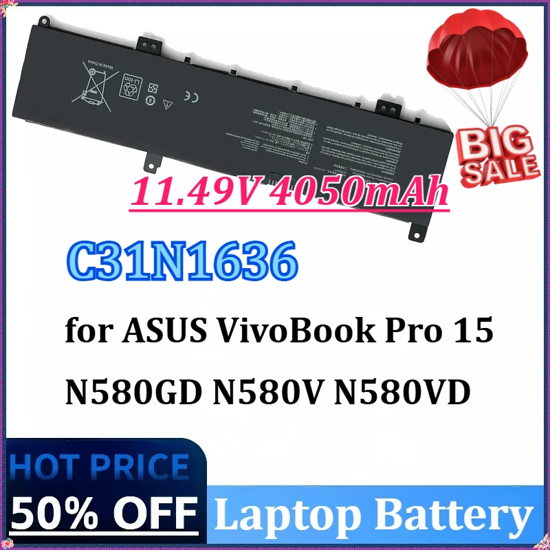 

11.49V 4050mAh C31N1636 Laptop Battery for ASUS VivoBook Pro 15 N580GD N580V N580VD N580VN NX580V NX580VD X580GD ZenBook UX502VD
