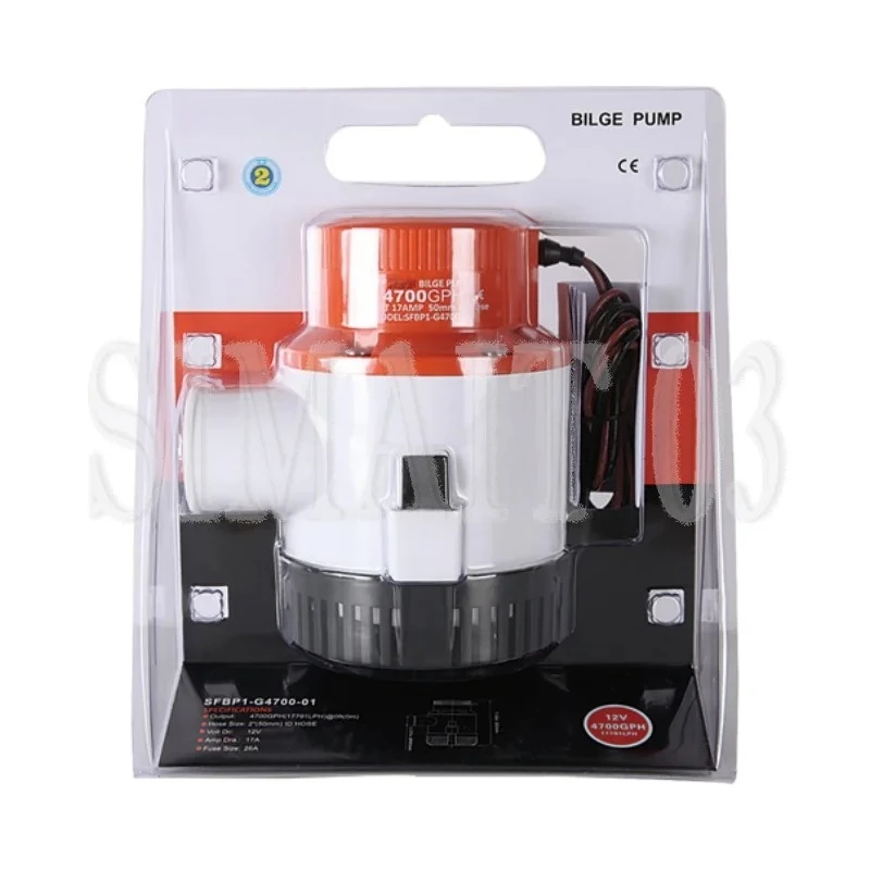 

01 Series 4700GPH 12V Bilge Pump Marine Boat Accessories Electric Water Pump Heavy Duty High Flow Non-Automatic 2" Outlet