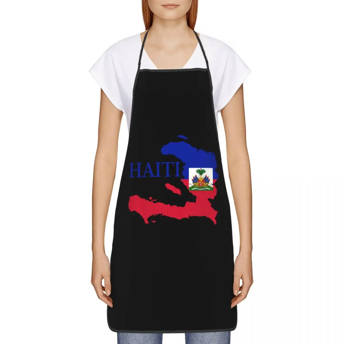 Funny Haiti Map Flag Bib Apron Men Women Unisex Kitchen Chef Tablier Cuisine for Cooking Baking Gardening