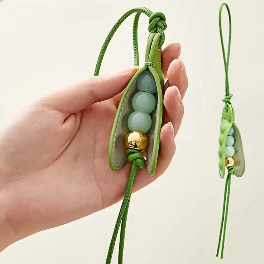 Fashion High-End Pea Pendant Leather Handmade Pea Keychain All-match Style Green Pea Bag Charm Bag Parts & Accessories