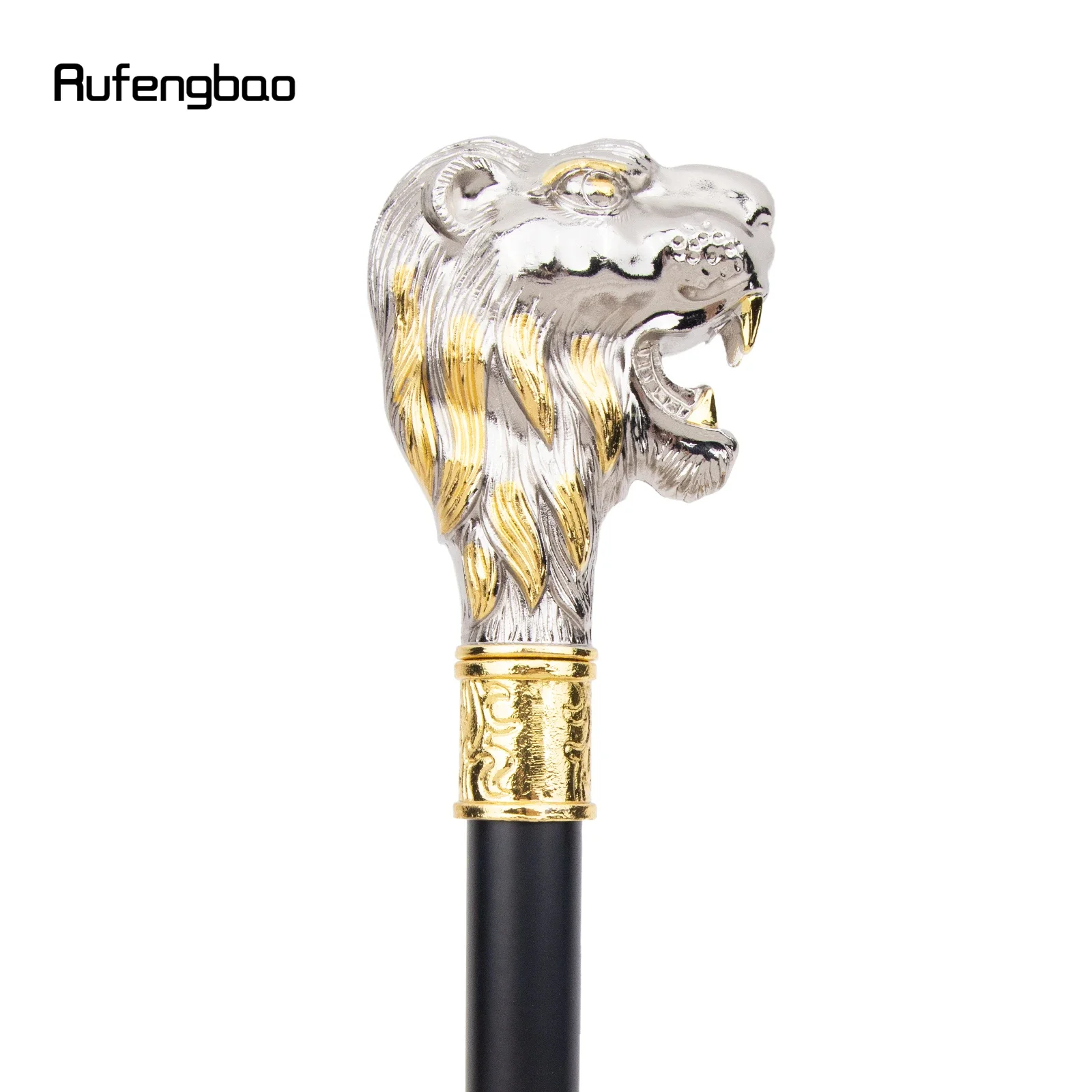 Golden White Lion Head with Mustache Fashion Walking Stick Decorative Cospaly Vintage Fashionable Walking Cane Crosier 94cm