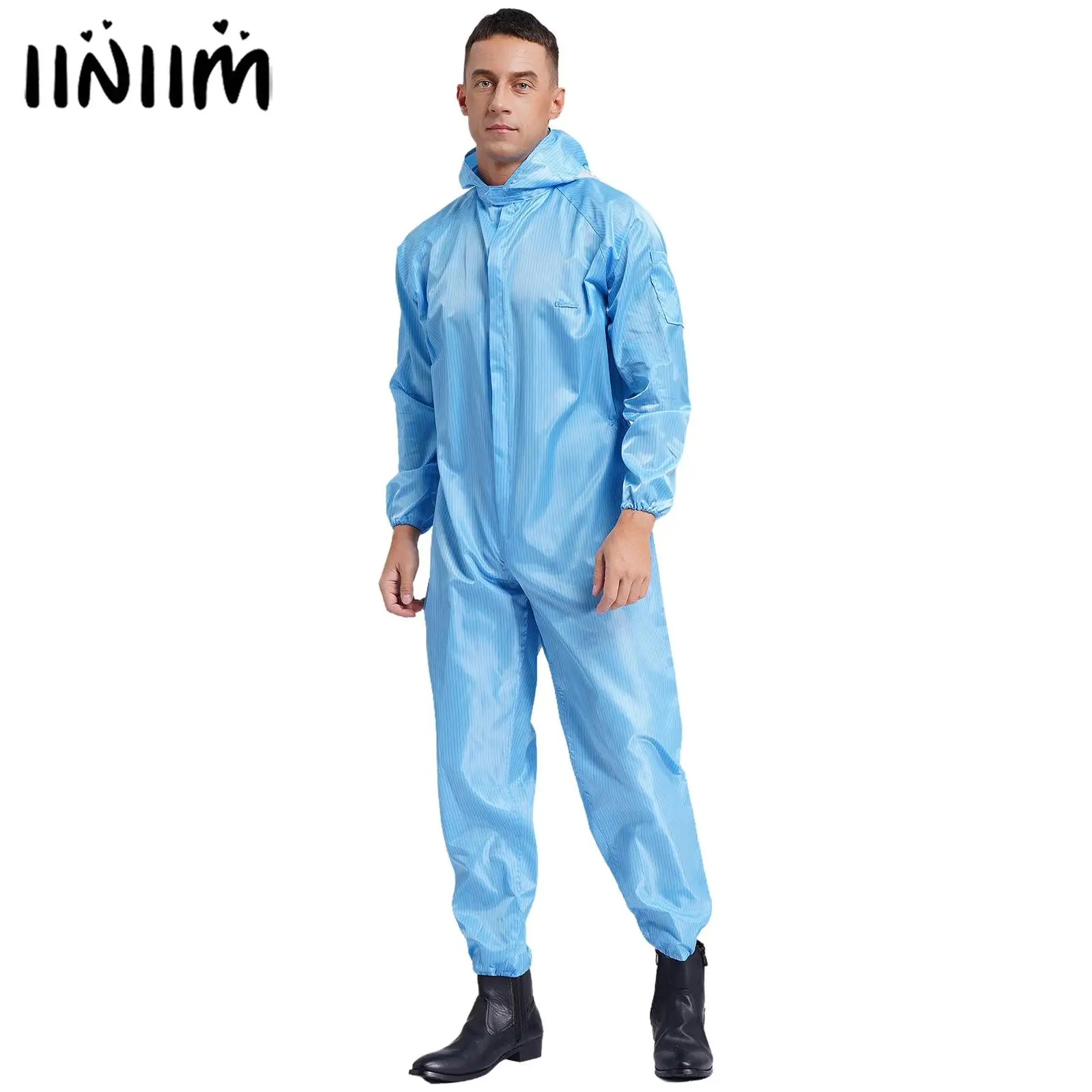 

Unisex Anti-Static Dustproof Hooded Coveralls Front Zipper Pants Bottom Hoodies Full-body Cover Jumpsuit Overalls for Men Womens