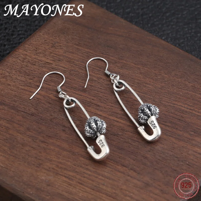 

S925 Sterling Silver Jewelry Trendy Thai Silver Korean Crown Pin Women's Personalized Irregular Earrings