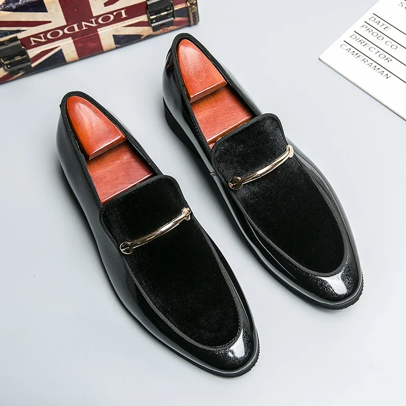 

New Loafers Men Blue Black Business Men Dress Shoes Handmade Slip-On Round Toe Spring Autumn