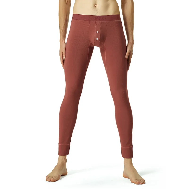 Mens Thermal Underwear Pants Winter Cotton Tight Pants Stripe Long Johns Pajama Pants