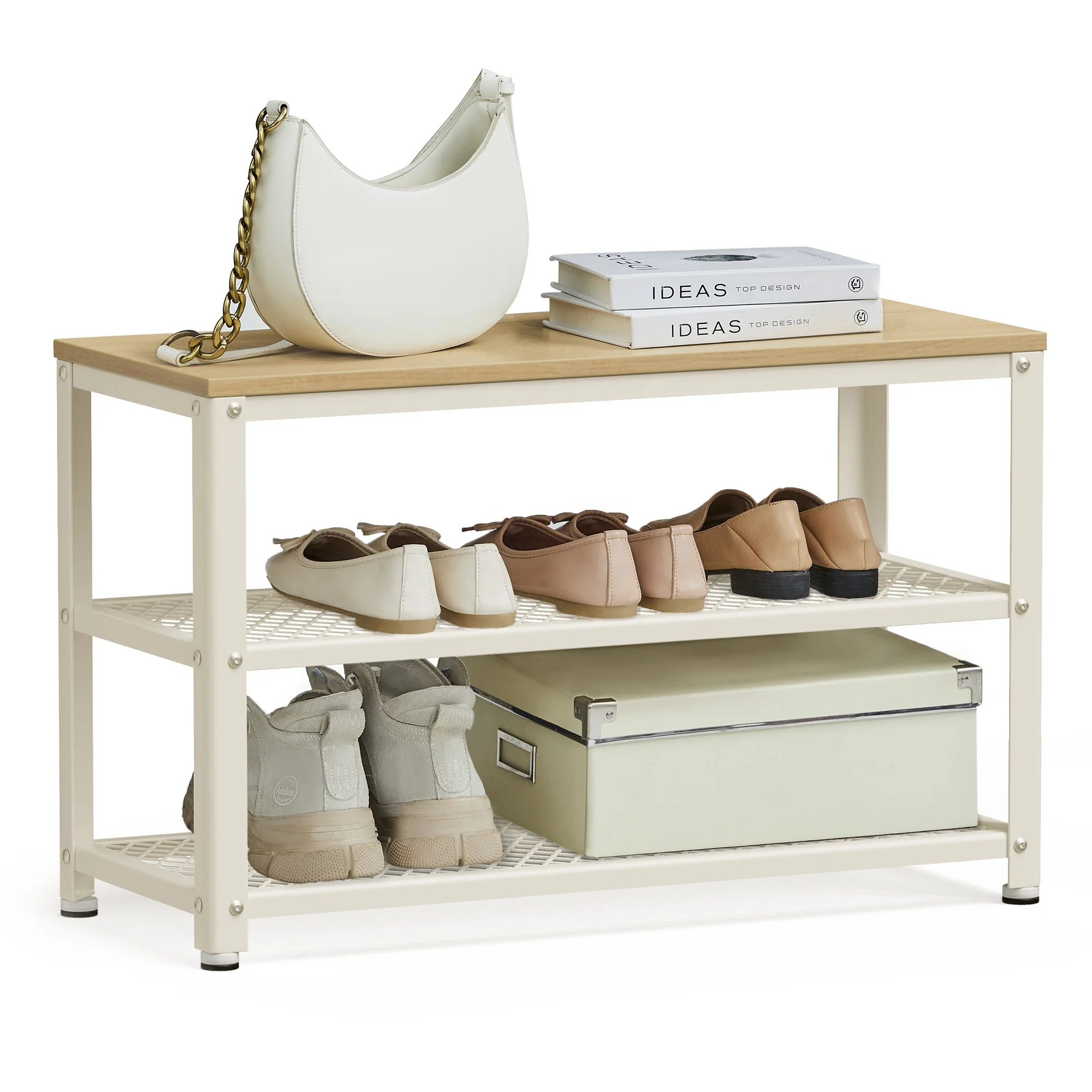 Shoe Rack Bench with 2 Tiers Shelves entrance shoe rack  for Bedroom Entryway Hallway multi layer shoe rack