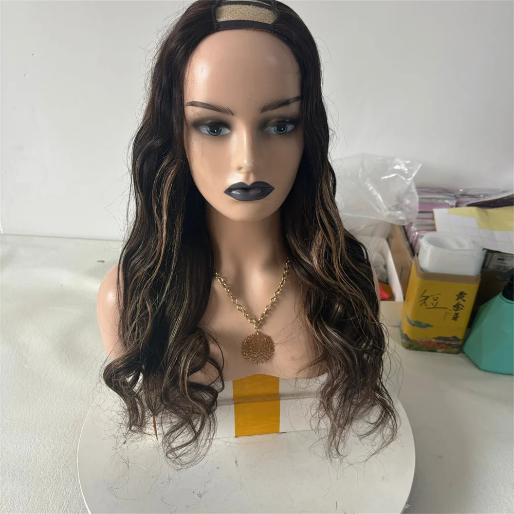 

Dark Brown Human Hair Wigs 2x4 U Part Wig Chocolate Highlights Body Wavy 22 Inch 200% Thick Ends Cheap Price Ready TO Ship $185