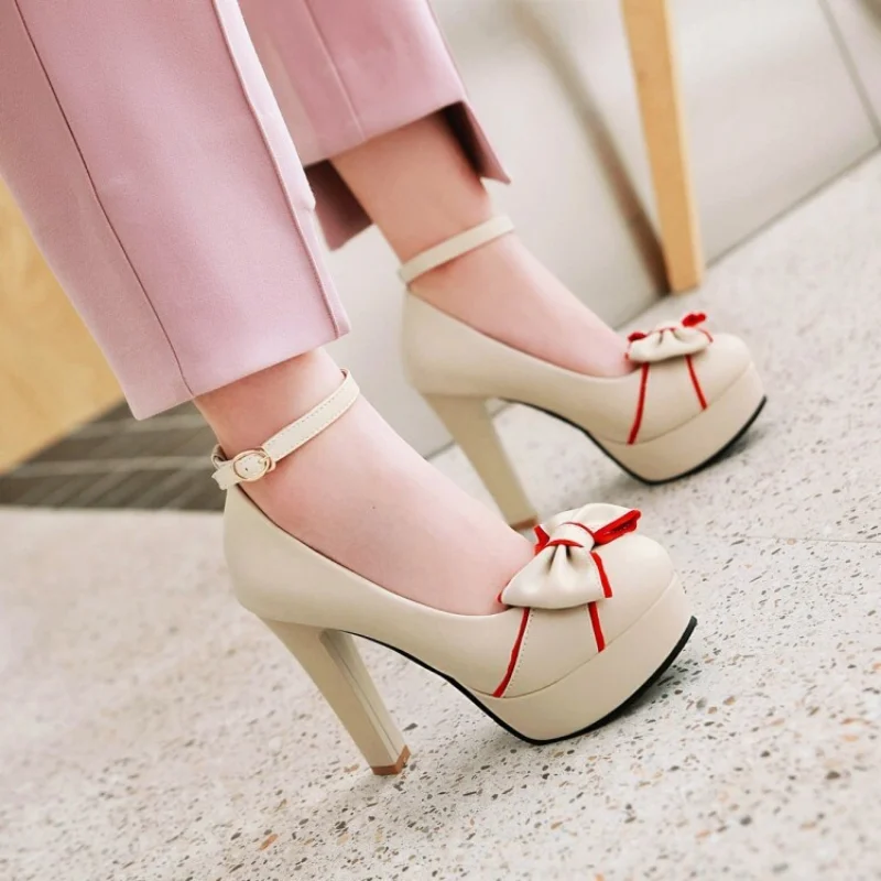 Spring and autumn new pattern fashion high-heeled Women\'s Shoes Sweet bow Mary Jane high-heeled Women Shoes size 34-43 high 11cm