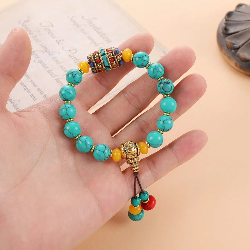 Exotic Tibetan Style Bracelets for Women Men Handmade Nepal Turquoise Bodhi Bead Bracelet Retro Design Buddhist Jewelry Gifts