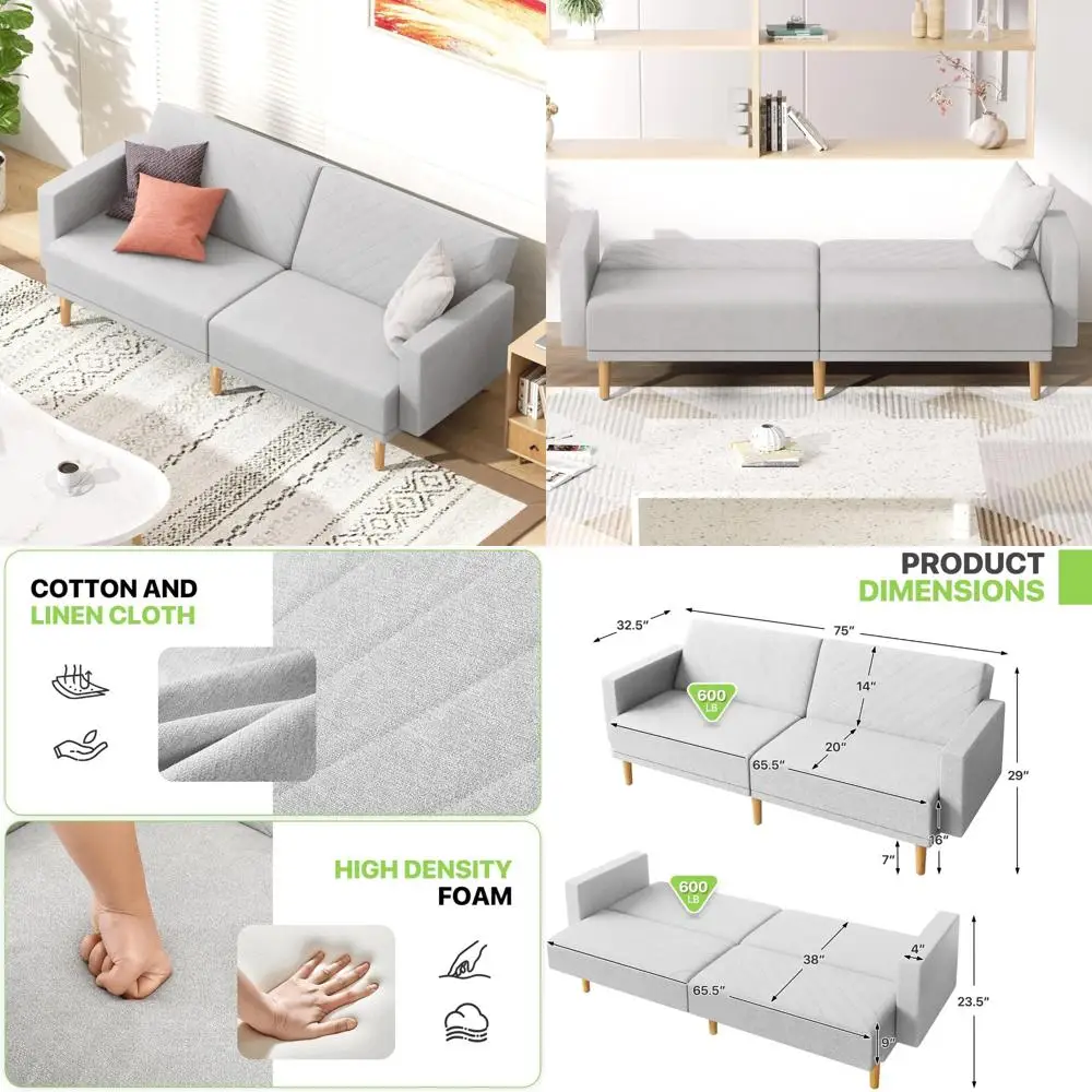

3-Seater Convertible Reclining Sofa Bed with Cloud Cushion, Ergonomic Armrests, Futon Sleeper, Upholstered Couch for Comfortable