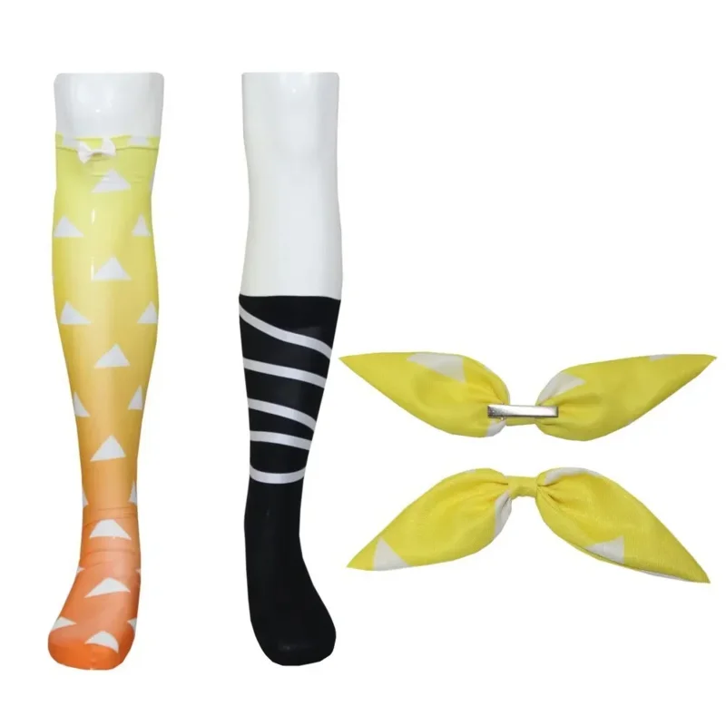 

ss13Agatsuma Zenitsu костюм аниме Zenko косплей черный желтый праздничное платье длинный парик носки головной убор костюм