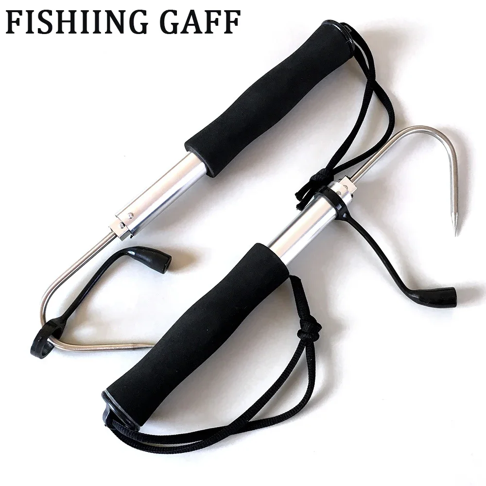 Telescopic Fishing Gaff / Pilers Stainless Steel Single Hook Spear Pole Sea Boat Ice Fishing Squid Gaff Tools 64cm/89cm/116cm