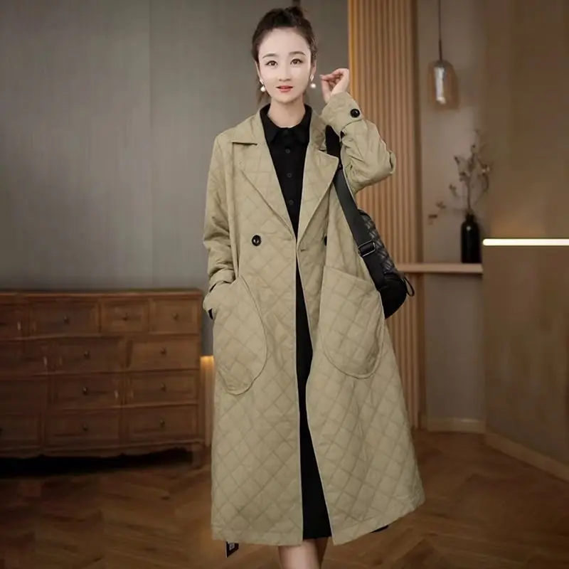 Autumn Winter New Solid Color Turn-down Collar Long Sleeve Fashion Parkas Women High Street Casual Loose Button Patchwork Coat