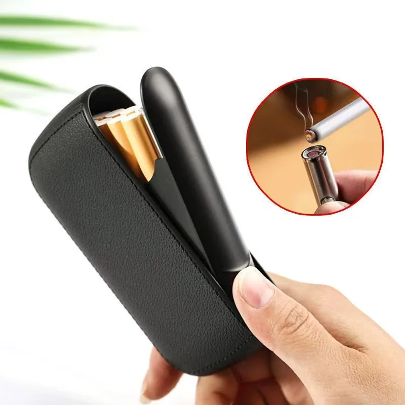 

Новый портсигар из искусственной кожи с USB вольфрамовой электрической зажигалкой, чехол для курения сигарет, мужской подарок, инструмент для сигарет