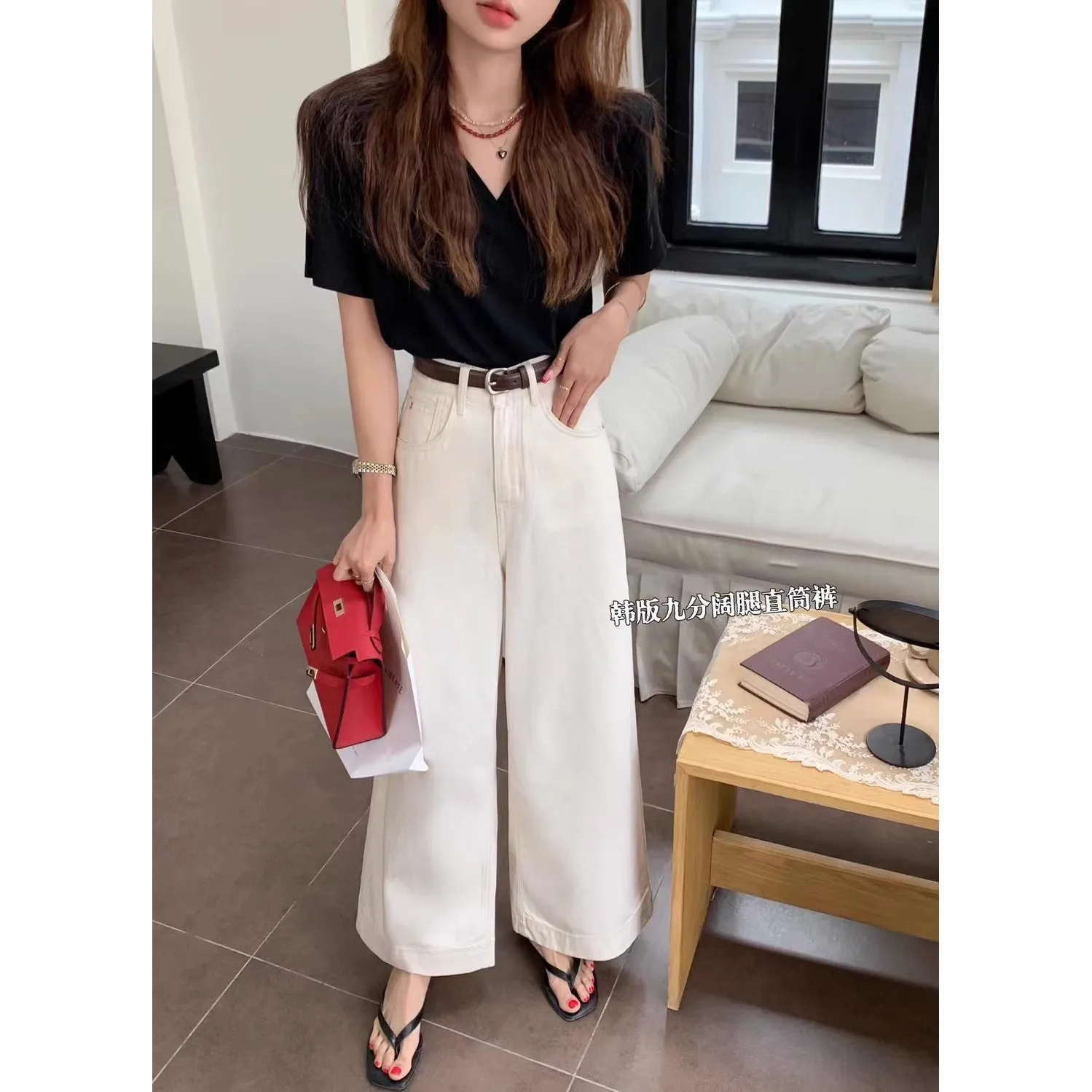 

ZHISILAO New White Wide Leg Jeans Women Casual High Waist Ankle-length Denim Pants Streetwear 2024