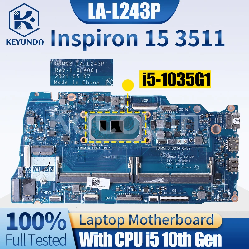 Imagem -02 - Placa-mãe do Portátil para Dell Inspiron 15 3511 La-l243p 03p9hh 0r6r3h I51035g1