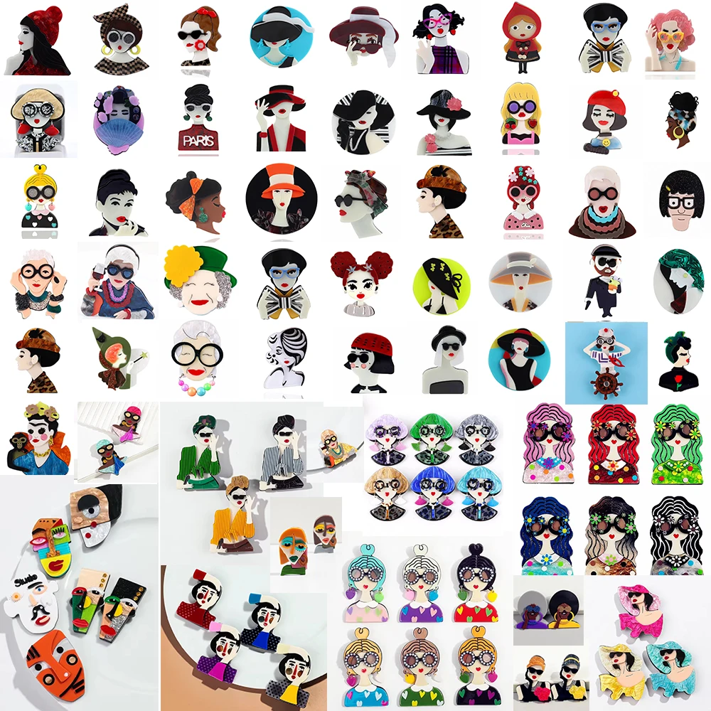 

6pcs/lot Random Mixed Style Lady Man Brooches for Women Cute Girl Figure Badge Pins Fashion Jewelry Clothes Bag Accessories Gift