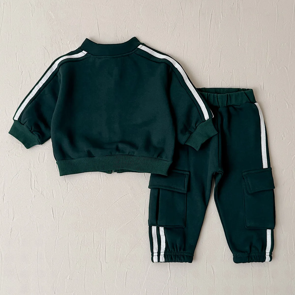 Infant Cotton Sport Suit, Side Stripe Zip Up Stand Collar Coat Multi Pocket Cargo Pants Boys Girls Autumn Outfit