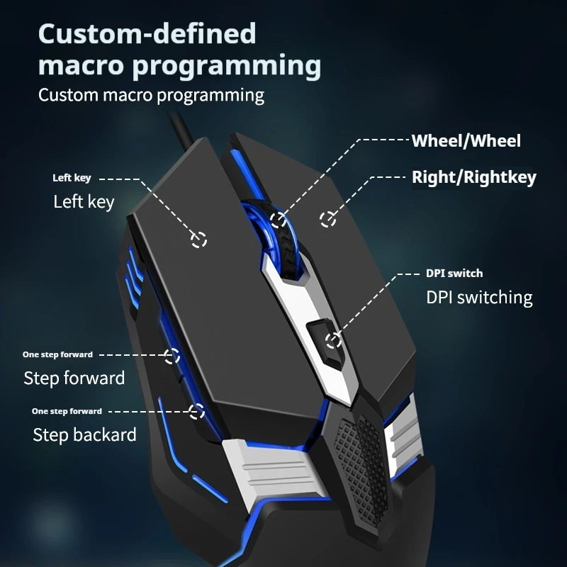 Noenname_null Game Mouse Office Mouse,Multi Light Mouse Computer Laptop Office Mouse Usb Wired Mouse, Game Player Macro Editing