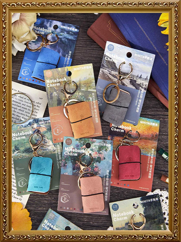 Mr. Paper 2 Stück PU-Tagebuch-Schlüsselanhänger – tragbares Mini-Tagebuch aus weichem Leder, Rucksack-Charm-Notizbuch, Aufbewahrungszubehör im literarischen Stil