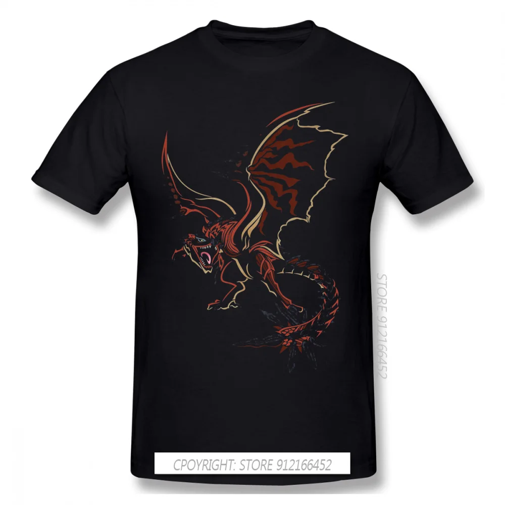 Rathalos Black TShirt Monster Hunter Felyne Palico Game Homme T-Shirts Tee Pure Cotton Oversize Short Sleeve