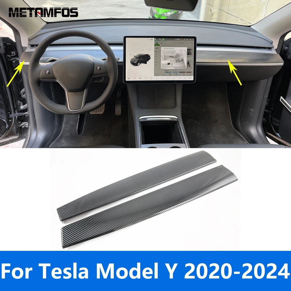 

Car Accessories For Tesla Model Y 2020-2023 2024 Interior Carbon Fiber Center Console Dashboard Panel Strip Cover Molding Trim