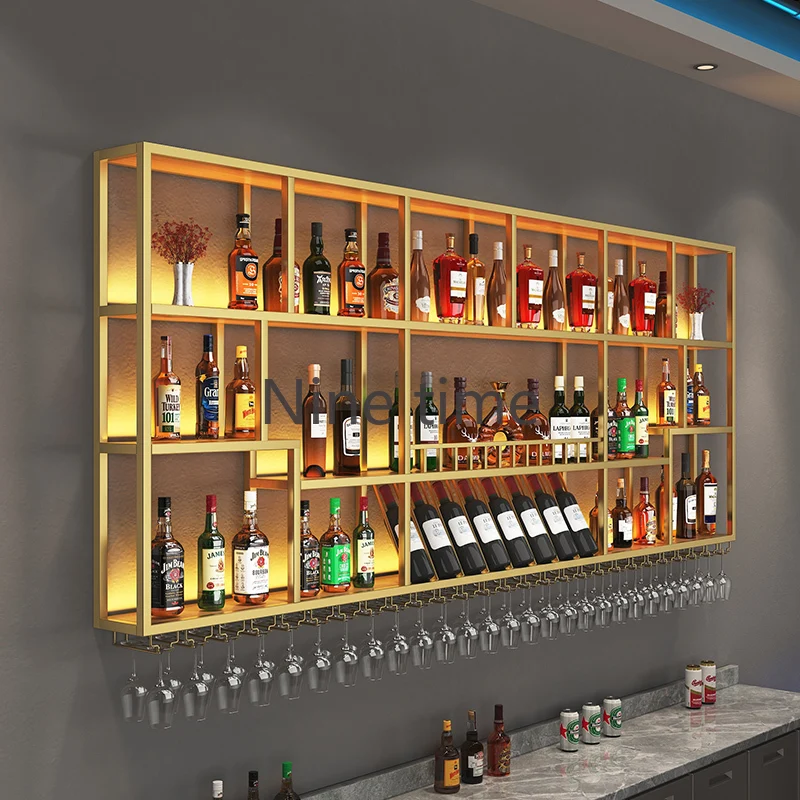 Whiskey Showcase Drinks Cabinet Wine Decoration Shelves Room Liquor Portable Bar Rack Wall Full Kitchen Luxury Metal Furniture