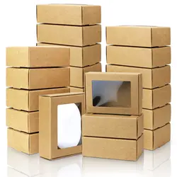 20PCS Kraft Paper Gift boxes with Window Soap Packaging Boxes for Homemade Soap Candy Bakery Cookies Cardboard Treat Box