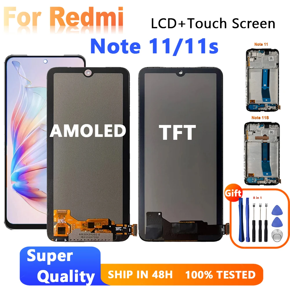 

6.43'' Note 11 Screen For Redmi Note 11 LCD Display 2201117TG 2201117TY Touch Screen Digitizer For Redmi Note 11S LCD 2201117SG