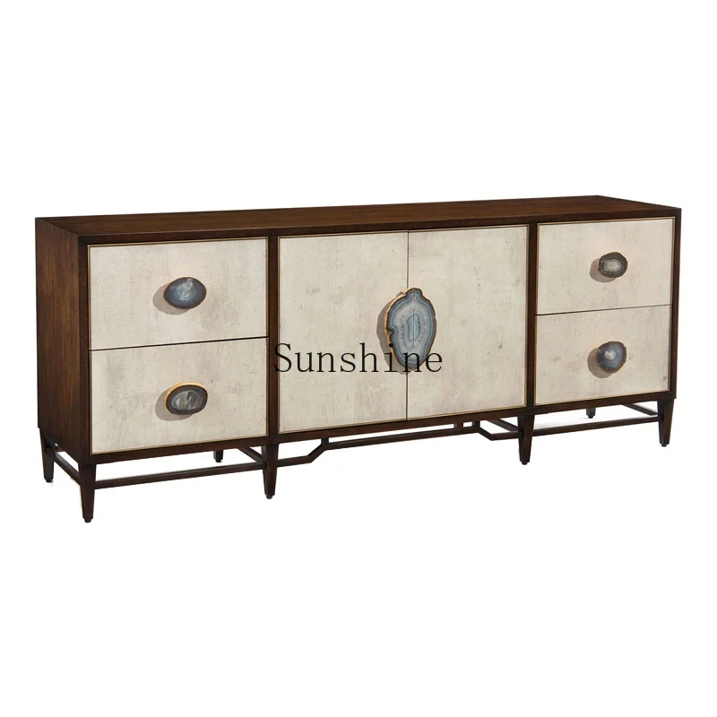American solid wood dining side cabinet TV cabinet Simple modern agate stone handle  FT