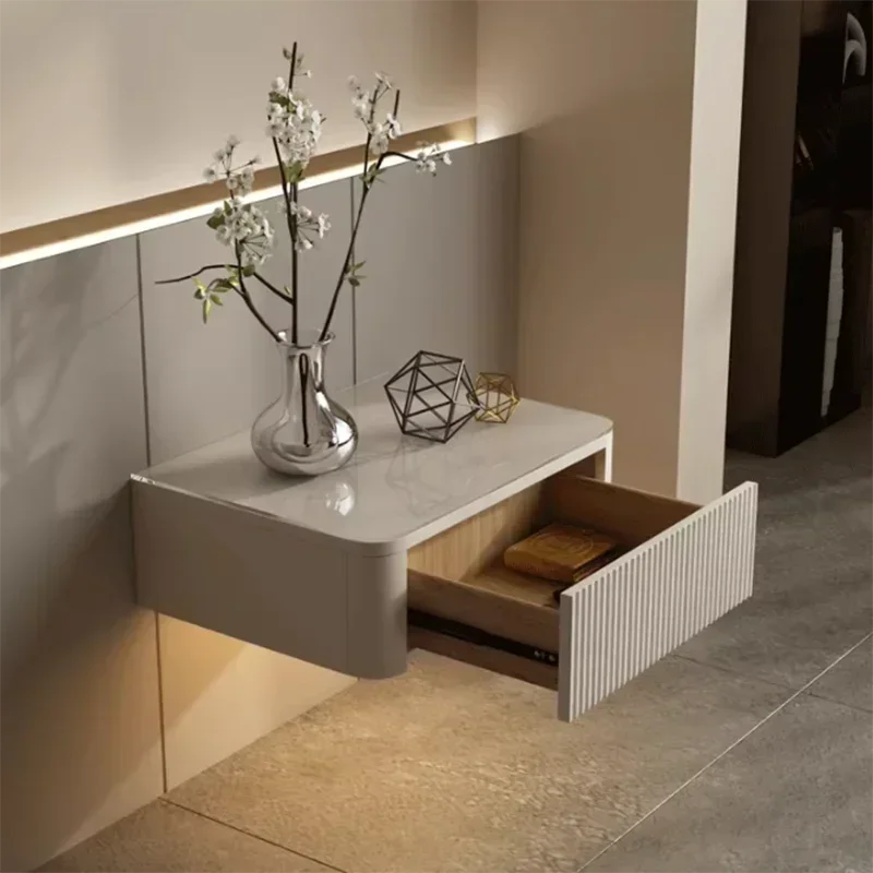 Design Bedside Table Floating Nightstand Storage Cabinet Wood Multifunctional Neat Bed Desk Living Room Designer Nightstands