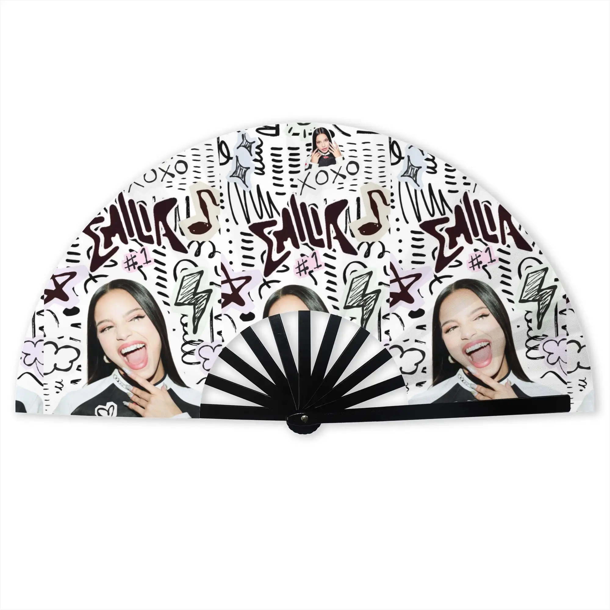 Custom E-Emilia Mernes Promotional Gift Hand Fan Wedding Mp3 Singer Poster Durable Folding Fans Novelty Bulk Pack Fan